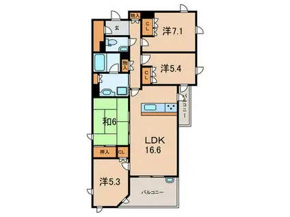 ジークレフ夙川フラット(4LDK/4階)の間取り写真