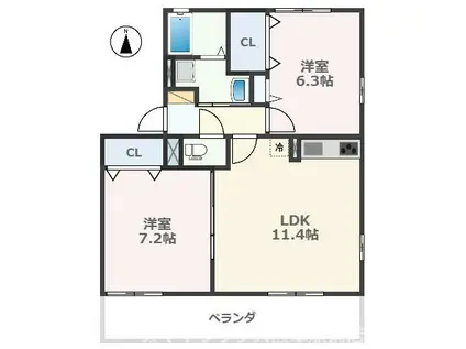 ラ・ブランタン(2LDK/1階)の間取り写真