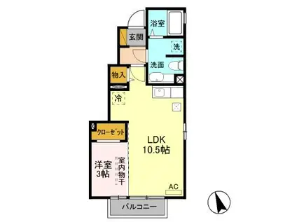 リベルテC棟(1LDK/1階)の間取り写真