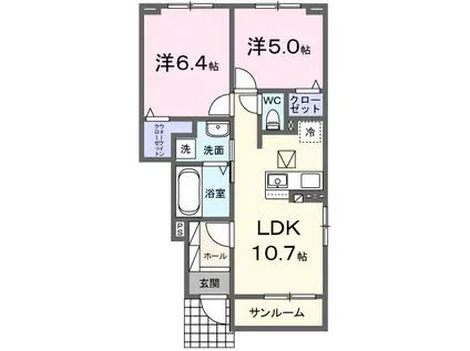 ニコリヴI(2LDK/1階)の間取り写真