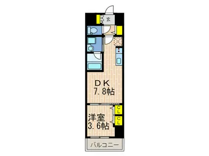 クロスレジデンス神戸元町(1DK/3階)の間取り写真