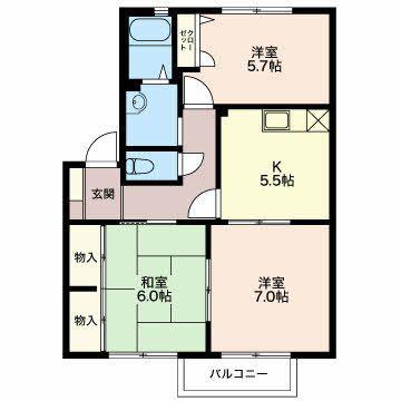 グレイスハウスB(3K/2階)の間取り写真