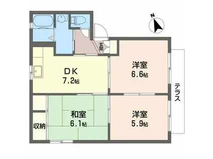 エクセレンス六十谷(3DK/1階)の間取り写真