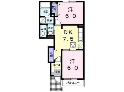 ゼファーI(2DK/1階)の間取り写真