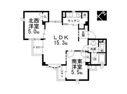 CAS CADE(2LDK/2階)の間取り写真