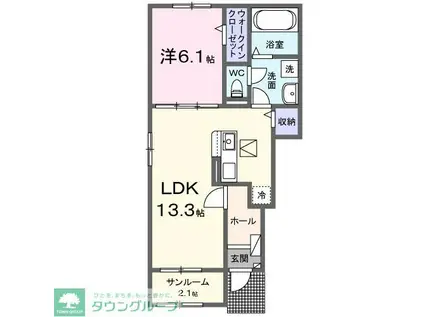 メゾン アンソレイエ 下之城I(1LDK/1階)の間取り写真