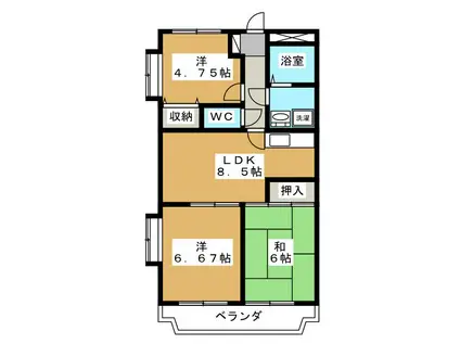 グランドール三輪(3DK/3階)の間取り写真