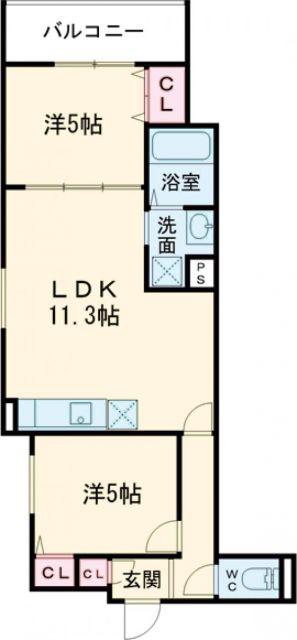 クリエオーレ初芝(2LDK/2階)の間取り写真