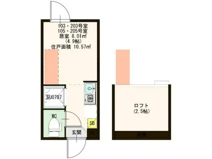 ハーモニーテラス仲宿IV(ワンルーム/2階)の間取り写真