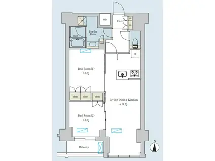 BRILLIA IST 池尻大橋(2LDK/6階)の間取り写真