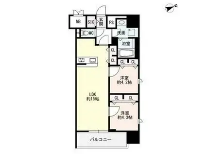 ザ・シンフォニア新栄(2LDK/8階)の間取り写真