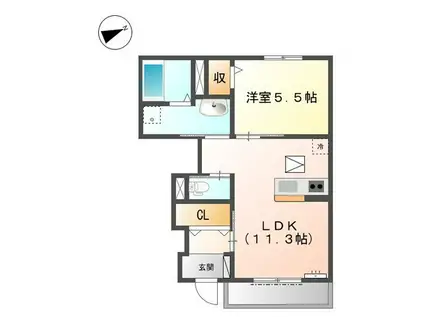 トゥルーハート・ナカツ(1LDK/1階)の間取り写真