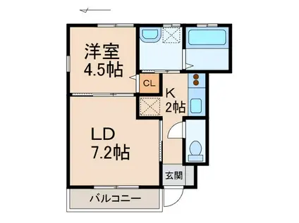 クラウンハイツ梅原III(1LDK/1階)の間取り写真