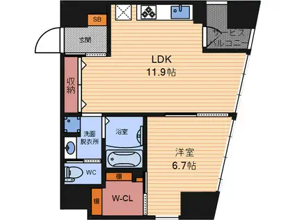 WOB NISHIUMEDA(1LDK/3階)の間取り写真
