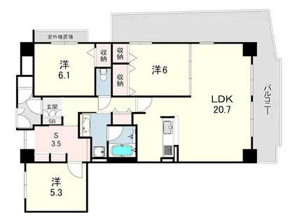 ウェルブ六甲道6番街4番館(3SLDK/14階)の間取り写真