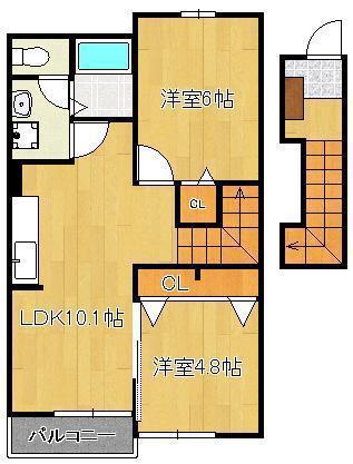 ナイトビュウB棟(2LDK/2階)の間取り写真