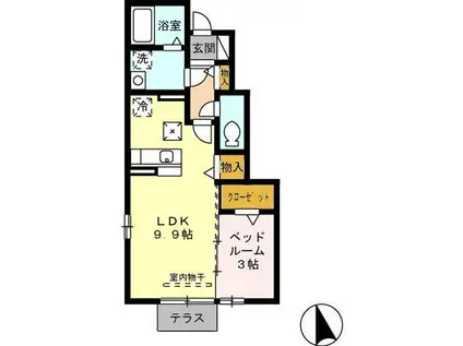 ノーブル ネサンス(1LDK/1階)の間取り写真