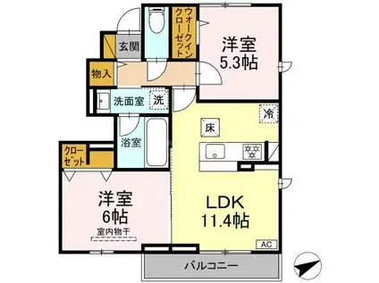 せざんぬ(2LDK/1階)の間取り写真