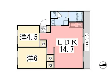 クローバー広畑才(2LDK/3階)の間取り写真