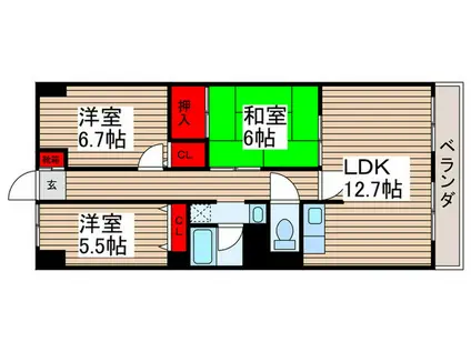 セントラルヒルズ弐番館(3LDK/2階)の間取り写真