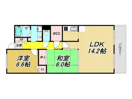 ヴィラ安堂寺II(2LDK/4階)の間取り写真