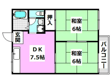 上田辺ハイツ(2DK/2階)の間取り写真