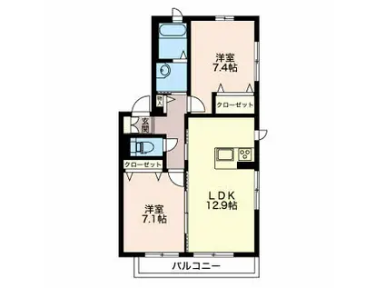 ドミールカモエ(2LDK/2階)の間取り写真
