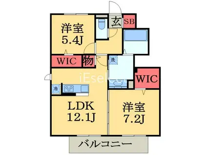 フェリス B棟(2LDK/1階)の間取り写真