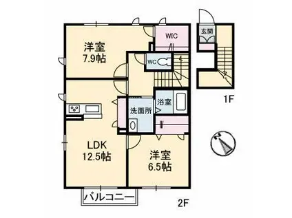 ヴィアソーレ光 B棟(2LDK/2階)の間取り写真