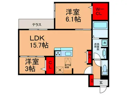 グリーンコート鷹合(2LDK/1階)の間取り写真