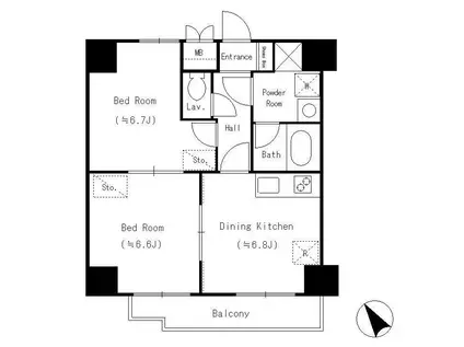 DORMOUSE FINE(2DK/9階)の間取り写真