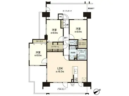 ロイヤルシティビュー舟入通(3LDK/11階)の間取り写真