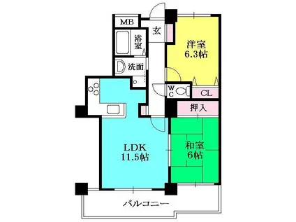 ファインビュー西宮(2LDK/25階)の間取り写真