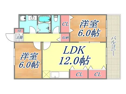 メルヴェール昆陽(2LDK/3階)の間取り写真