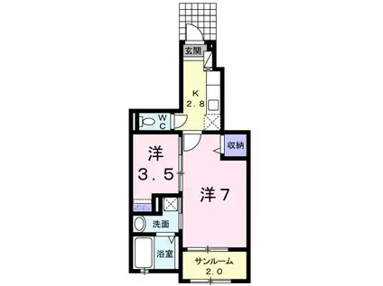 カスターニャ(2K/1階)の間取り写真