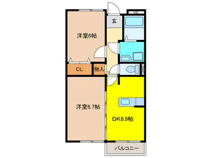 スカイホープ(2DK/2階)の間取り写真
