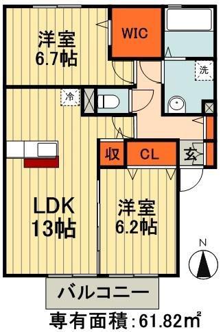 PARK HILLS MIYAKO E(2LDK/1階)の間取り写真
