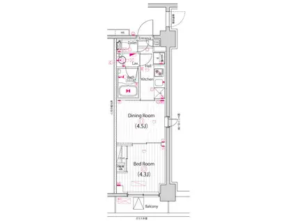 ガーラ・パークサイド亀戸(1DK/4階)の間取り写真