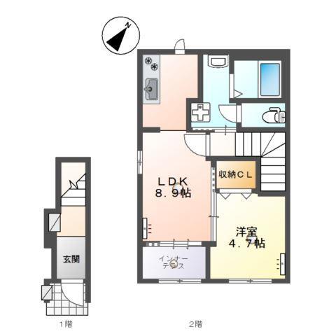 ローリングヒルズ富任(1LDK/2階)の間取り写真