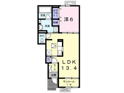 メゾンひばり(1LDK/1階)の間取り写真