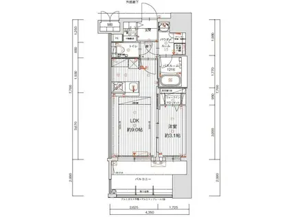 グランフォーレ千早マークスクエアウエストウイング(1LDK/6階)の間取り写真