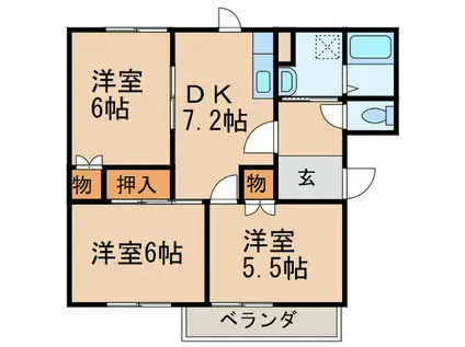 アネックス本城Ⅱ(3DK/2階)の間取り写真