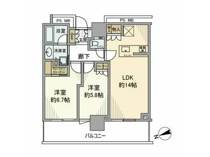 クラッシィタワー東中野(2LDK/16階)の間取り写真