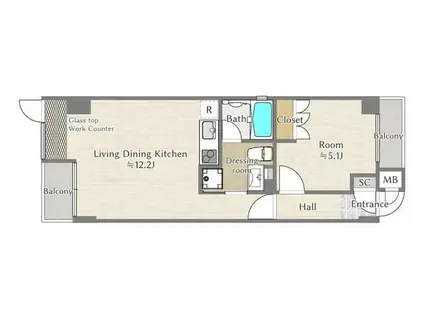 POMONA(1LDK/3階)の間取り写真