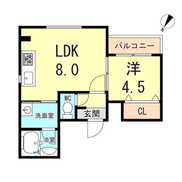 クレール西多聞通(1LDK/3階)の間取り写真