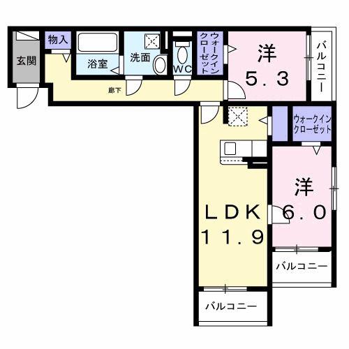 メゾンボヌール(2LDK/2階)の間取り写真