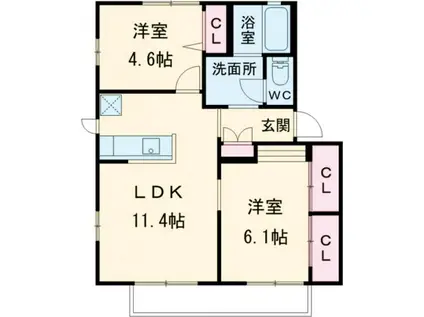 パークサイドウエノC(2LDK/2階)の間取り写真