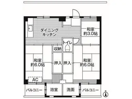 ビレッジハウス小比企3号棟(3DK/4階)の間取り写真