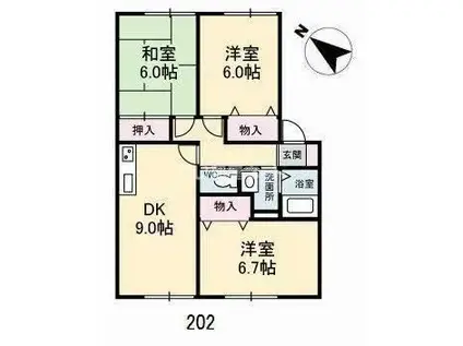 ヴィクトワール花岡IV(3DK/2階)の間取り写真