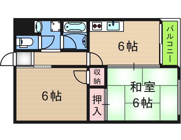河波マンション(2DK/4階)の間取り写真